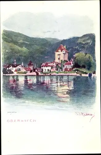 Künstler Ak Oberhofen am Thunersee Kanton Bern, Ortsmotiv