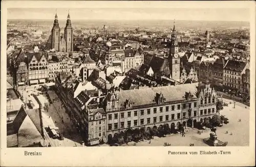 Ak Wrocław Breslau Schlesien, Panorama vom Elisabeth-Turm, Kirchen