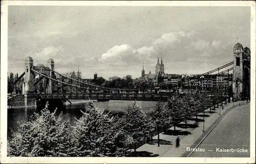 Ak Wrocław Breslau Schlesien, Kaiserbrücke, Fluss