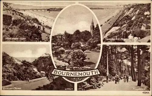 Ak Bournemouth Dorset England, Durley Chine, Pinewalk, From West Cliff, Teilansichten