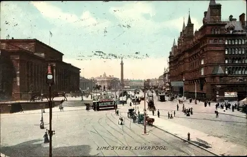 Ak Liverpool Merseyside England, Lime Street, Platz