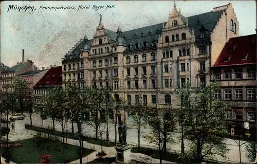 Ak München, Promenadenplatz, Hotel Bayrischer Hof, Denkmal