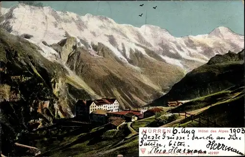 Ak Mürren Kanton Bern Schweiz, Hotel des Alpes, Bergpanorama