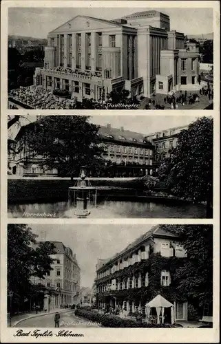 Ak Teplice Šanov Teplitz Schönau Region Aussig, Stadttheater, Herrenhaus, Deutsches Haus