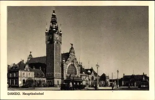 Ak Gdańsk Danzig, Ansicht vom Hauptbahnhof, Dworzec Glowny