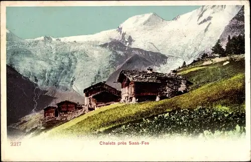 Ak Saas Fee Kanton Wallis, Chalets, Panorama