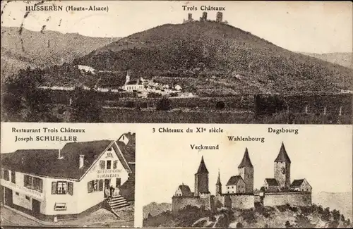 Ak Husseren Hüsseren Wesserling Elsass Haut Rhin, Trois Chateaux, Restaurant, Wahlenbourg