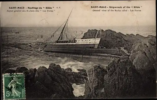 Ak Saint Malo Ille et Vilaine Bretagne, Shipwreck of the Hilda