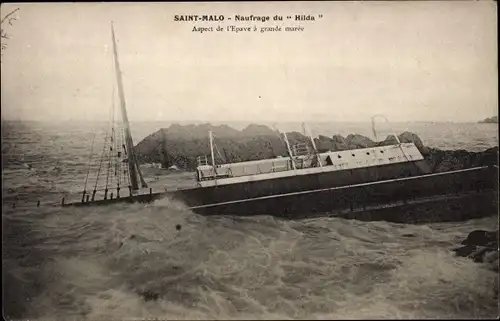 Ak Saint Malo Ille et Vilaine Bretagne, Shipwreck of the Hilda 1905
