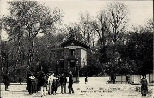 Ak Paris XIX Buttes Chaumont, Entrée Rue Secretan