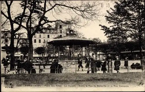 Ak Paris XIX., Place des Fetes, Square, Entre la Rue de Belleville et la Rue Compans