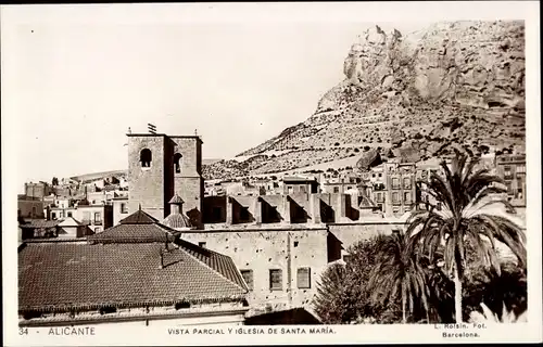 Ak Alicante Valencia Spanien, Vista parcial y Iglesia de Santa Maria
