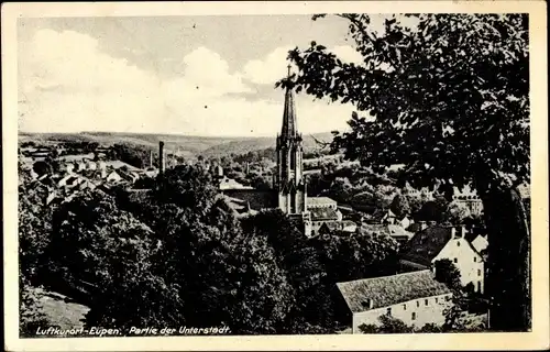 Ak Eupen Wallonien Lüttich, Partie der Unterstadt, Kirchturm