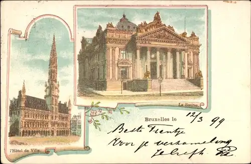 Ak Bruxelles Brüssel, l'Hotel de Ville, La Bourse, Außenansicht