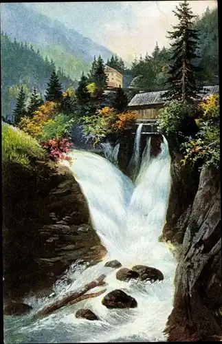 Ak Bad Gastein Badgastein in Salzburg, Wasserfall bei Gastein, Hütte