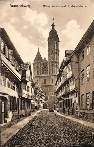 Ak Braunschweig in Niedersachsen,  Weberstraße und Andreaskirche