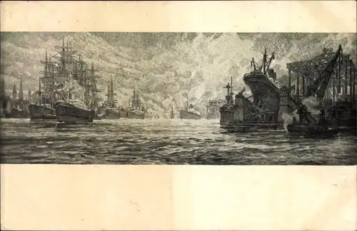 Künstler Ak Vogel, Hugo, Hamburg, Der Hamburger Hafen, Gemälde im Grossen Saal vom Rathaus