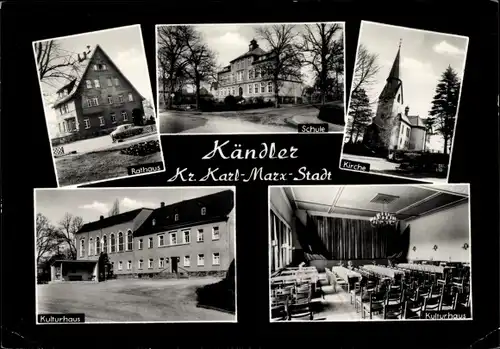 Ak Kändler Limbach Oberfrohna in Sachsen, Kirche, Schule, Kulturhaus, Innenansicht, Rathaus