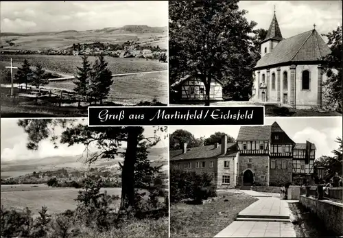 Ak Martinfeld Schimberg im Landkreis Eichsfeld, Kirche, Fernblick zum Ort, Tor