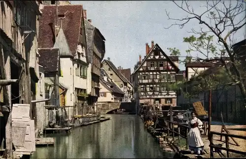 Ak Ulm an der Donau, Partie an der Blau