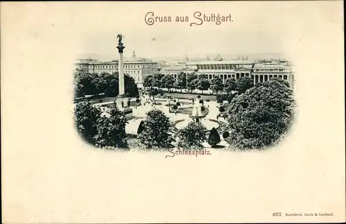 Ak Stuttgart in Württemberg, Schlossplatz, Säule, Brunnen