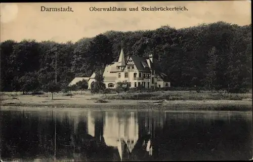 Ak Darmstadt in Hessen, Oberwaldhaus und Steinbrückerteich