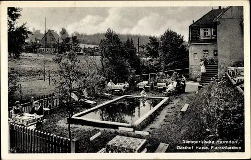 Ak Herrndorf Hetzdorf Halsbrücke Mittelsachsen, Gasthof Hasse, Planschbecken, Garten
