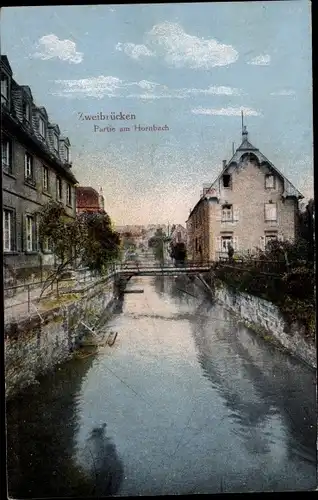 Ak Zweibrücken in der Pfalz, Partie am Hornbach, Brücke, Häuser