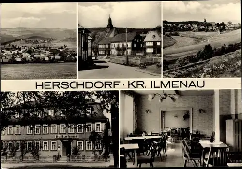 Ak Herschdorf Großbreitenbach in Thüringen, Straßenpartie mit Kirche, Kulturhaus, Speisesaal