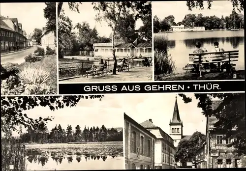 Ak Gehren Ilmenau in Thüringen, Dimitroffstraße, Seerosenteich, Badeteich, Rathaus