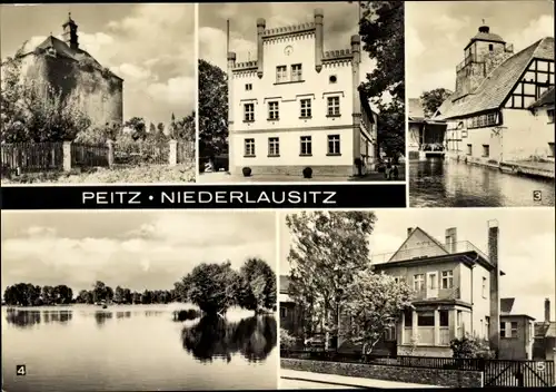 Ak Peitz in der Niederlausitz, Festungsturm, Rathaus, Hammerwerk, Teiche, Ambulatorium