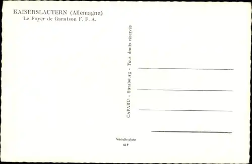 Ak Kaiserslautern in der Pfalz, Le Foyer de Garnison F.F.A.