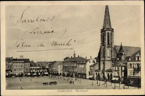Ak Saarlouis Saarland, Kirche am Marktplatz, Häuser, Geschäfte