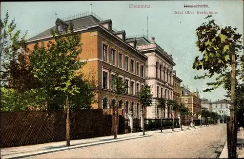 Ak Chemnitz in Sachsen, Ober Realschule, Straßenpartie