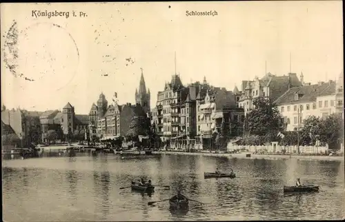 Ak Kaliningrad Königsberg Ostpreußen, Bootspartie auf dem Schlossteich