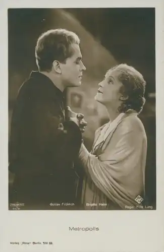 Ak Metropolis, Fritz Lang, Schauspieler Gustav Fröhlich, Brigitte Helm, UFA, Ross