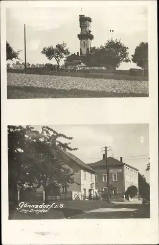 Foto Ak Dresden Nordost Schönfeld Weißig Gönnsdorf, Aussichtsturm, Straßenpartie, Gasthof