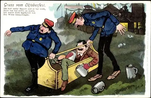 Ak Oktoberfest, Ich hab' mein' Rausch und er hat mich, Betrunkener wird nach Hause getragen