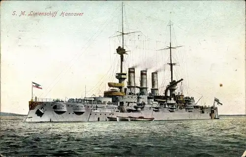 Ak Deutsches Kriegsschiff, SMS Hannover, Linienschiff, Kaiserliche Marine