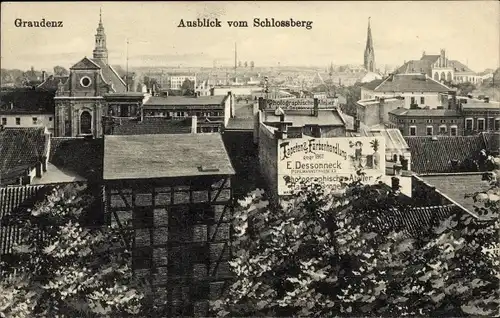 Ak Grudziądz Graudenz Westpreußen, Ausblick vom Schlossberg, Farbenhandlung E. Dessonneck