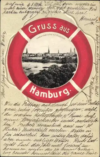 Passepartout Ak Hamburg, Lombardsbrücke und Stadtbild