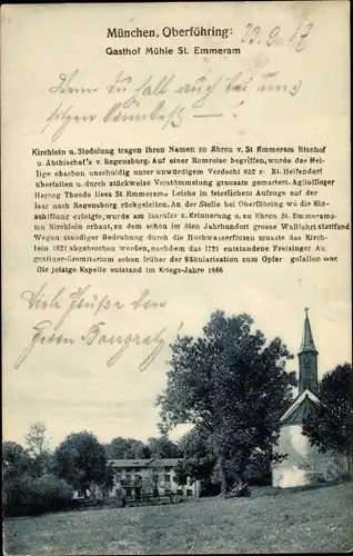 Ak Oberföhring München Bayern, Gasthof Mühle St. Emmeram, Kirche