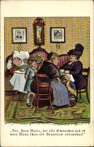 Künstler Ak Zille, Heinrich, Nee, Frau Maier, det olle Schnarchen hab ick mein Mann abjewöhnt