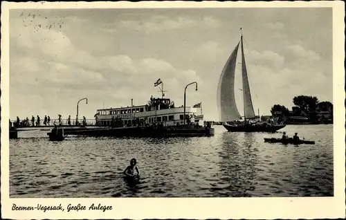 Ak Vegesack Bremen, Großer Anleger, Salondampfer Weserstolz, Segelboot