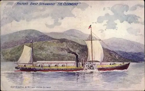 Künstler Ak Hudson River, Fulton's First Steamboat The Clermont