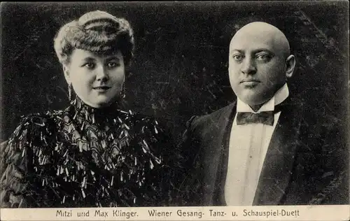 Ak Mitzi und Max Klinger, Wiener Gesang-, Tanz- und Schauspiel Duett