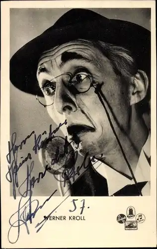 Ak Schauspieler und Sänger Werner Kroll, Mikrofon, Autogramm