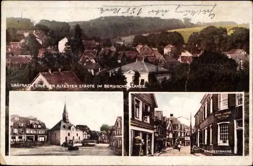 Ak Gräfrath Solingen in Nordrhein Westfalen, Gesamtansicht, Markt, Hauptstraße
