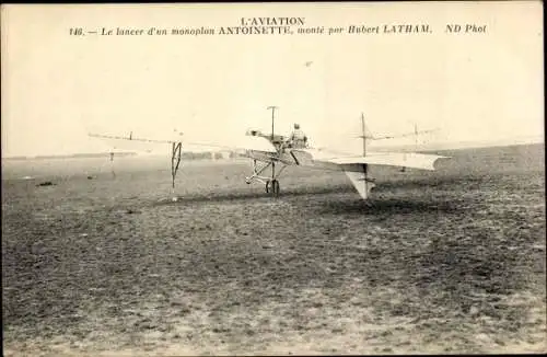 Ak Flugzeug, L'Aviation, Le lancer d'un monoplan Antoinette, monte par Hubert Latham