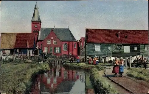 Photochromie Ak Partie am Fluss mit Kirche